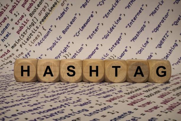 istock hashtag - cube with letters and words from the computer, software, internet categories, wooden cubes 653935494