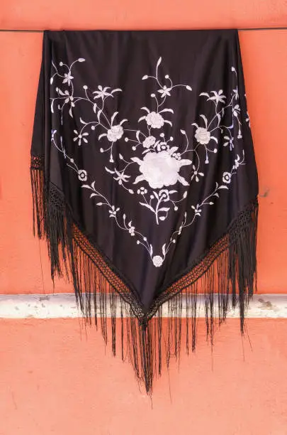 Manila shawl. Vintage spanish clothes in fairs and festive days