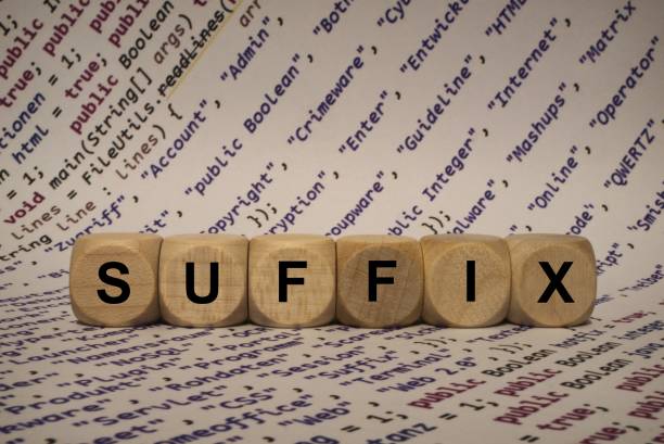 istock suffix - cube with letters and words from the computer, software, internet categories, wooden cubes 653943088
