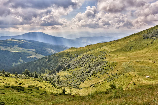 istock Summer landscape in mountains and the dark blue sky with clouds 653944024