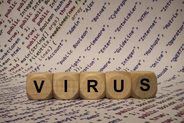 istock virus - cube with letters and words from the computer, software, internet categories, wooden cubes 653945826