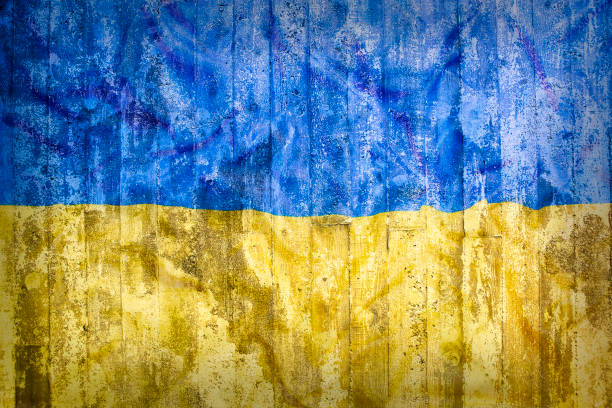 istock Grunge style of Ukraine flag on a brick wall 653946244