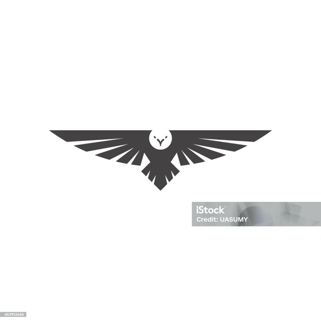 Logo de Eagle, silhouette predator hawk oiseaux large envergure flottant dans l’air, vol maquette emblème tatouage animaux - clipart vectoriel de Aigle libre de droits