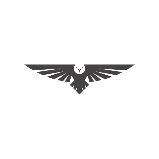 イーグルのロゴ、シルエット プレデター ホーク鳥広い翼飛行動物の入れ墨エンブレム モックアップ、空気中に浮遊 - spread wings点のイラスト素材／クリップアート素材／マンガ素材／アイコン素材