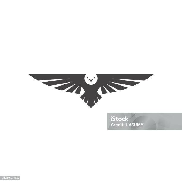 Eagle Logo Silhouette Predator Hawk Bird Wide Wingspan Floating In The Air Flying Animal Tattoo Emblem Mockup Stock Illustration - Download Image Now
