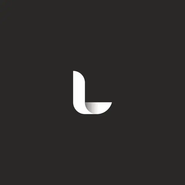 Vector illustration of Letter L logo mockup, smooth line black and white gradient monogram, simple decoration typography design element, initial for business card emblem