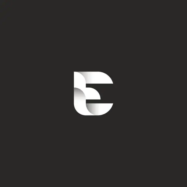Vector illustration of Logo E letter idea gradient monogram business card emblem mockup, overlapping sleek thin black and white stripes asymmetry shape, typography design element template
