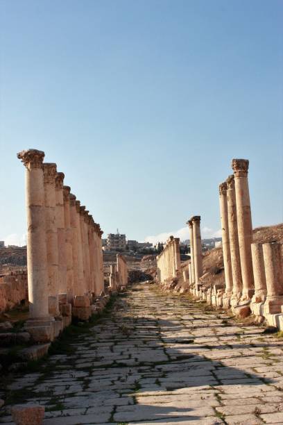 istock Historic columns in ancient Jerash in Jordan, Middle East 653963528
