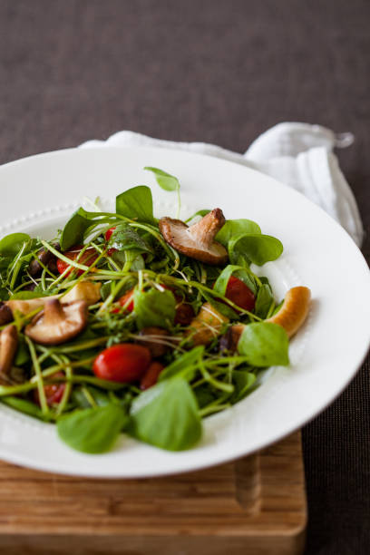 istock Low-carb salad with lettuce, tomatos and mushrooms 653971620