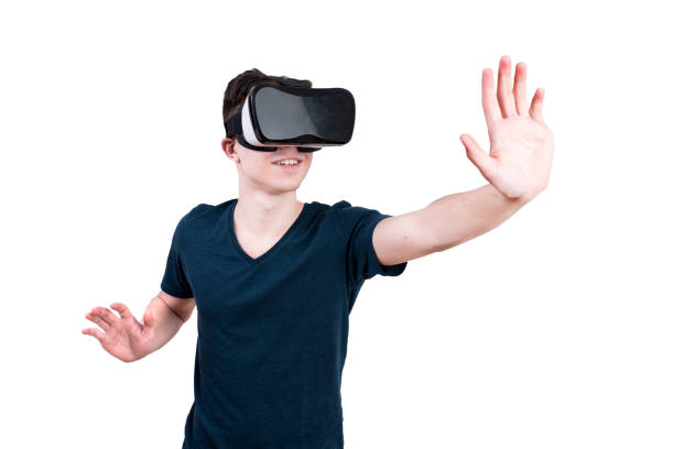 istock The man with glasses of virtual reality on white isolated background. 653971666