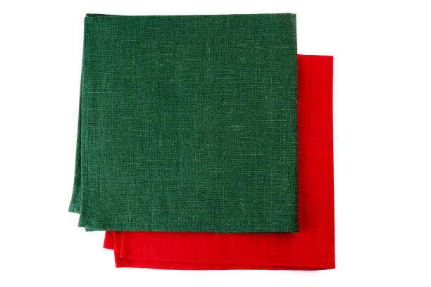 istock Two textile napkins, green and red, on white 653972726