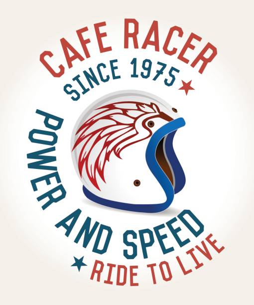 Cafe racer helmet Cafe racer helmet poster, ride and fun cafe racer stock illustrations