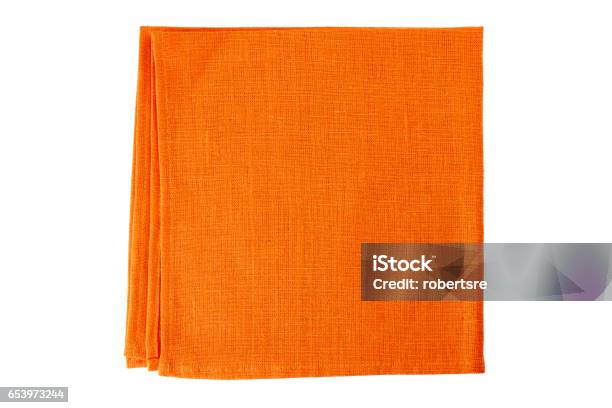 Orange Textile Napkin On White Stock Photo - Download Image Now - Napkin, Orange Color, Towel