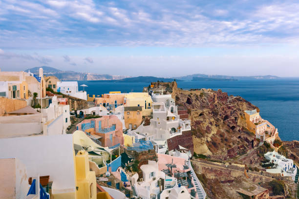 istock Panorama Oia or Ia on the island Santorini, Greece 653974104