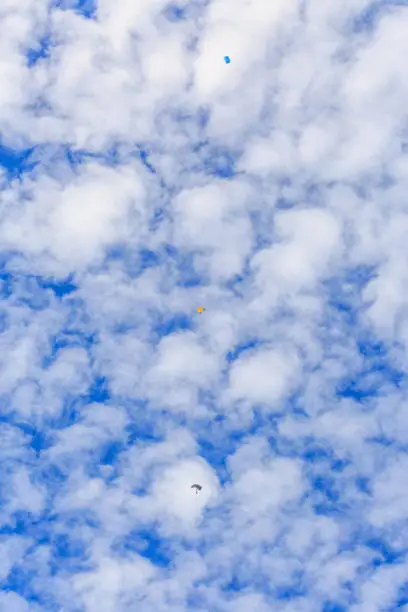 Photo of The parachutist descends and trains in landing accuracy that parachute fly on blue sky