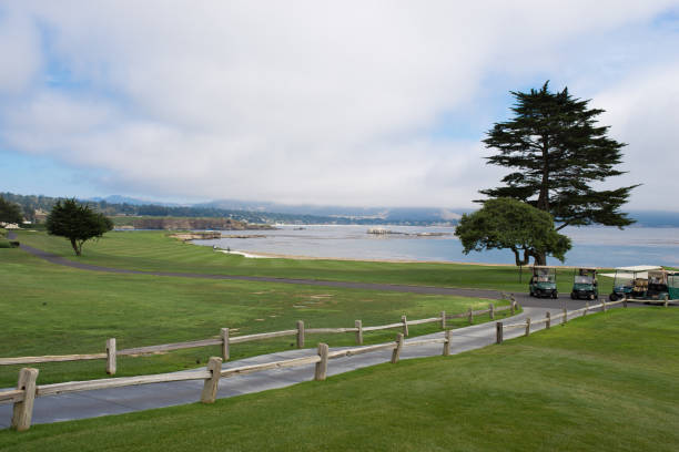 campo de golfe de pebble beach - pebble beach california golf golf course carmel california - fotografias e filmes do acervo