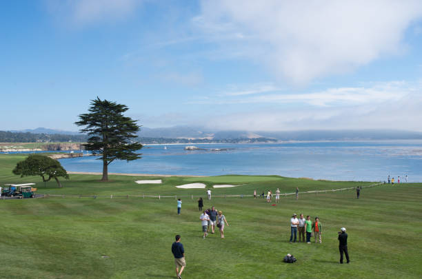 поле для гольфа пеббл-бич - pebble beach california golf golf course carmel california стоковые фото и изображения