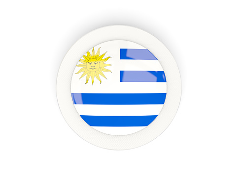 Round flag of uruguay with carbon frame. 3D illustration