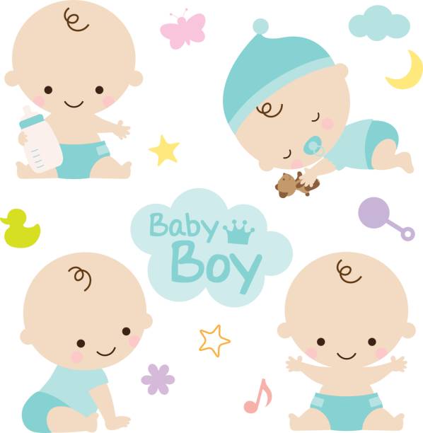 ilustrações de stock, clip art, desenhos animados e ícones de baby boy baby shower - bebés meninos