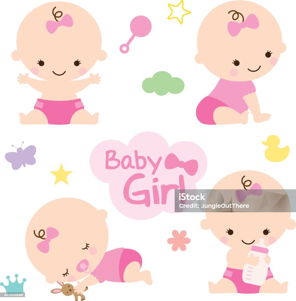 Baby Girl Baby Shower Vector illustration of baby girl with cute graphic elements. Perfect for baby shower. Baby Girls stock vector