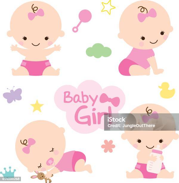 Baby Girl Baby Shower Stock Illustration - Download Image Now - Baby Girls, Girls, Newborn