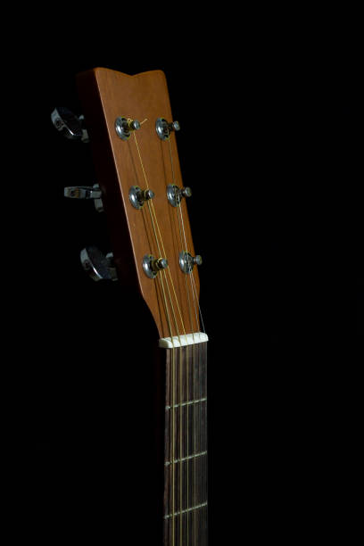 istock Acoustic guitar on black background with copy space,head part 654000782