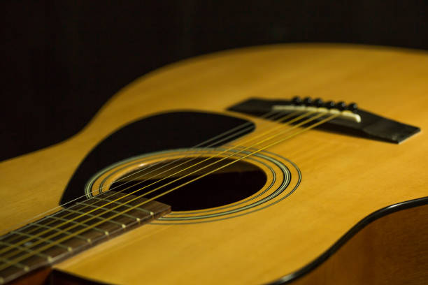istock Acoustic guitar on old steel background 654007058