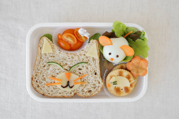 istock Cat and mouse lunch box, fun food art for kids 654013454