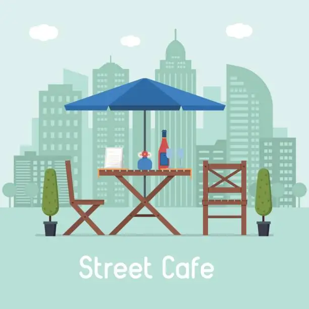 Vector illustration of Outdoor Cafe with Table and Seats