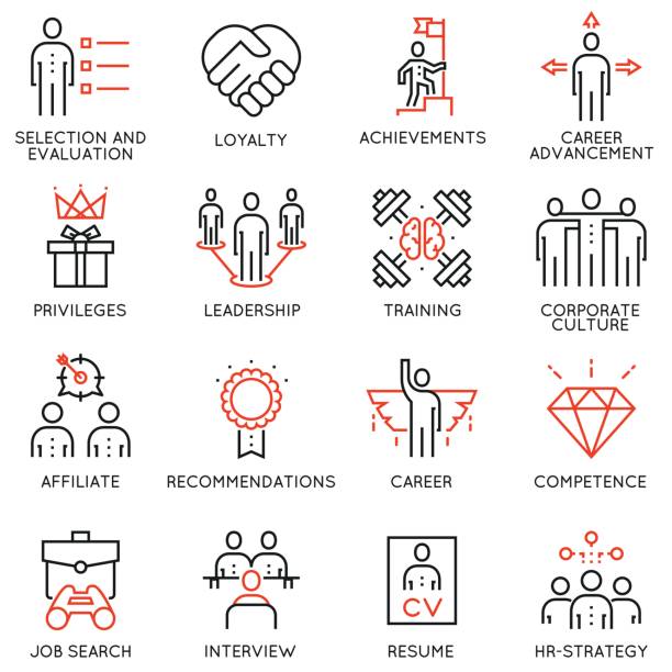 ilustrações de stock, clip art, desenhos animados e ícones de set of business strategy, career progress and business process icons - part 2 - coherence