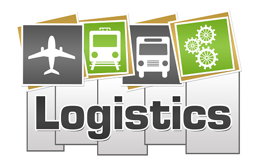 Logistics concept image with text and related symbol.