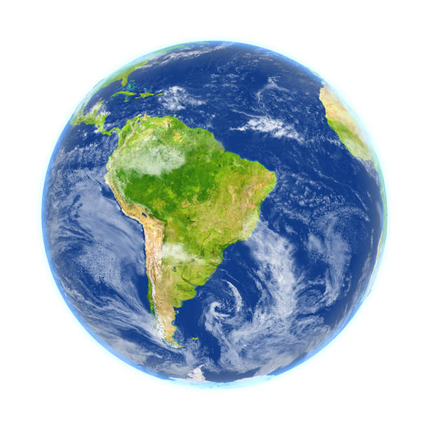 Close up view of South America map. South America is a continent located in the Western Hemisphere of the Earth primarily in the southern and western portions