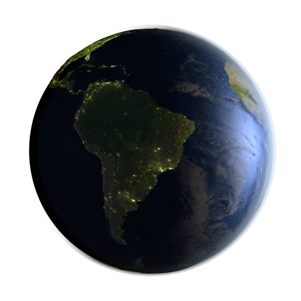 istock South America on Earth at night isolated on white 654027894