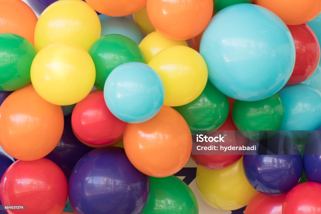background with colorful balloons multi-colored balloons on white background Anniversary Stock Photo