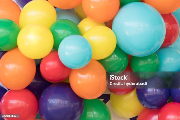 Background With Colorful Balloons Stock Photo - Download Image Now - Anniversary, Birthday, Birthday Present