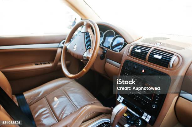 Porsche Cayenne Interior Stock Photo - Download Image Now - Arts Culture and Entertainment, Backgrounds, Beauty