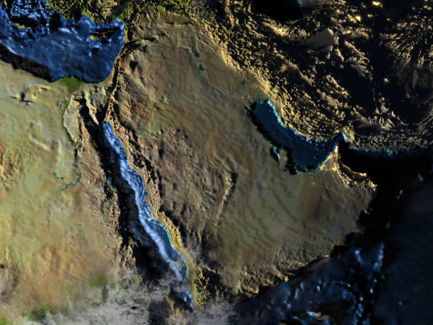 istock Arab Peninsula on Earth at night - visible ocean floor 654035910