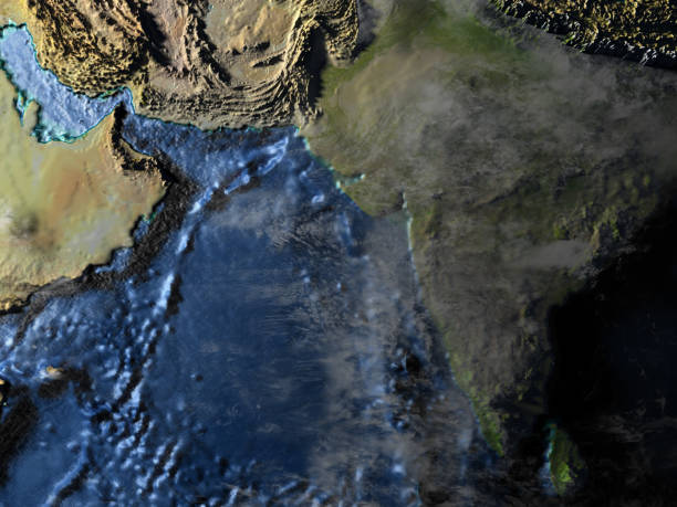 istock Indian subcontinent on Earth at night - visible ocean floor 654035932