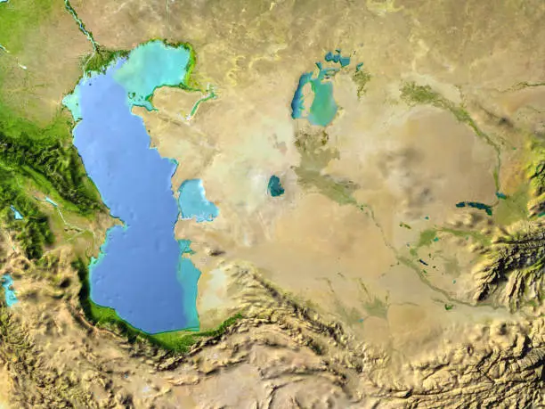 Central Asia. 3D illustration with detailed planet surface. 3D model of planet created and rendered in Cheetah3D software, 9 Mar 2017. Some layers of planet surface use textures furnished by NASA, Blue Marble collection: http://visibleearth.nasa.gov/view_cat.php?categoryID=1484