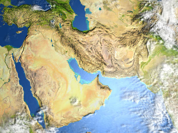 Arab Peninsula on planet Earth Arab Peninsula. 3D illustration with detailed planet surface. 3D model of planet created and rendered in Cheetah3D software, 9 Mar 2017. Some layers of planet surface use textures furnished by NASA, Blue Marble collection: http://visibleearth.nasa.gov/view_cat.php?categoryID=1484 persian gulf countries stock pictures, royalty-free photos & images
