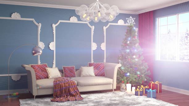 istock Christmas tree with decorations in the living room. 3d illustration 654044718