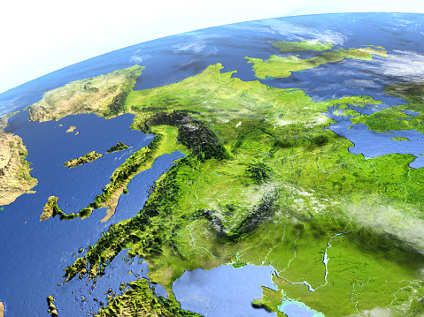 Europe. 3D illustration with detailed planet surface. 3D model of planet created and rendered in Cheetah3D software, 9 Mar 2017. Some layers of planet surface use textures furnished by NASA, Blue Marble collection: http://visibleearth.nasa.gov/view_cat.php?categoryID=1484