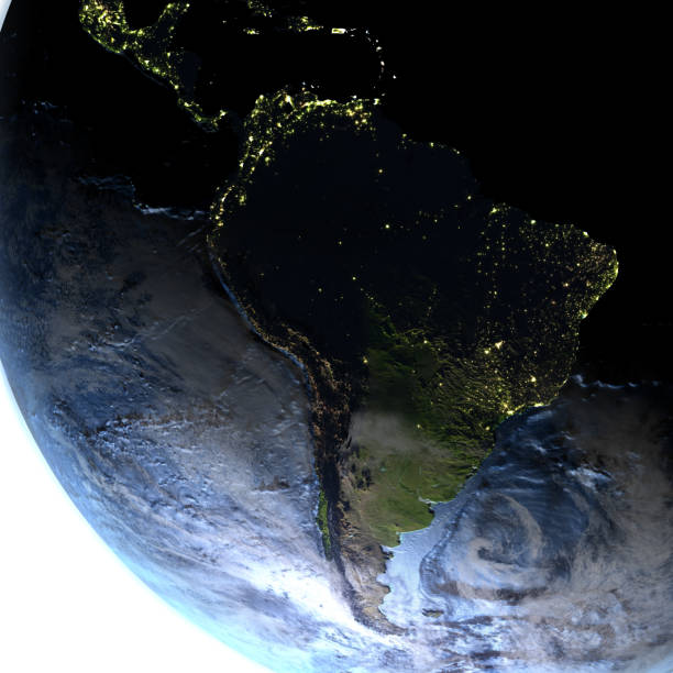 istock South America on Earth at night - visible ocean floor 654046992