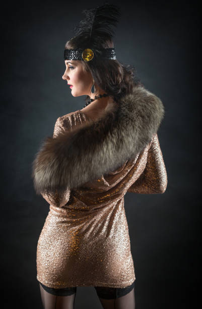 istock Chic Woman In Retro Clothing 654049488