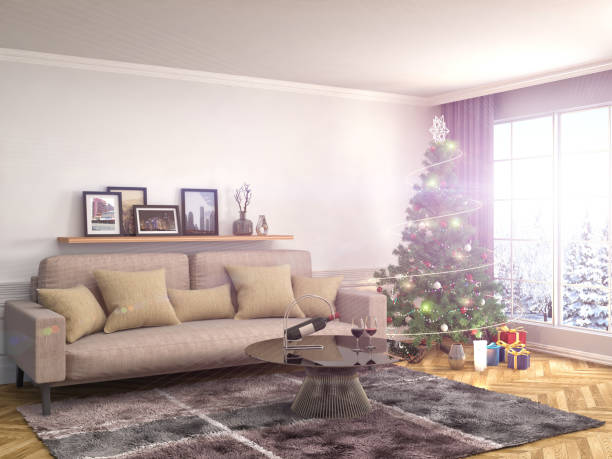 istock Christmas tree with decorations in the living room. 3d illustration 654050024