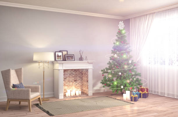 istock Christmas tree with decorations in the living room. 3d illustration 654050056