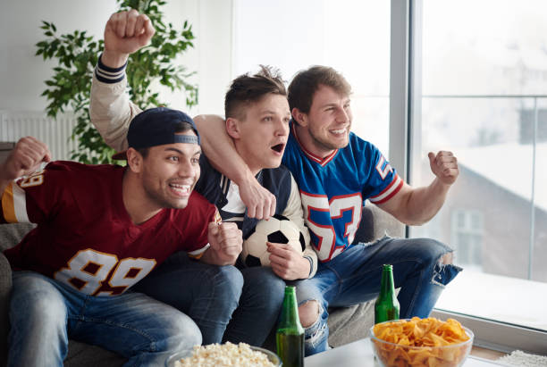 istock Shot of hardcore soccer fans celebrating 654050568