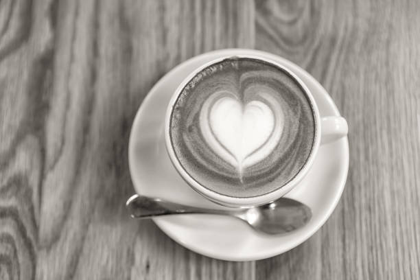 istock B&W, Cappuccino or Latte coffee art cup with heart shaped. 654052060