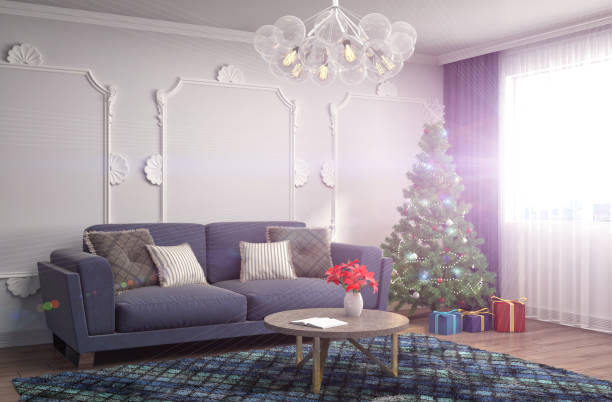 istock Christmas tree with decorations in the living room. 3d illustration 654061606