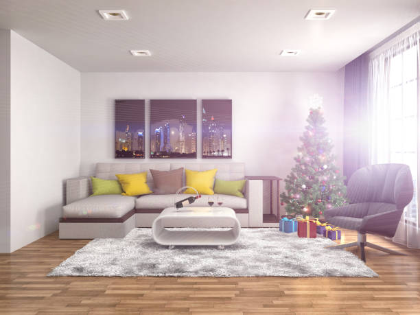 istock Christmas tree with decorations in the living room. 3d illustration 654061630